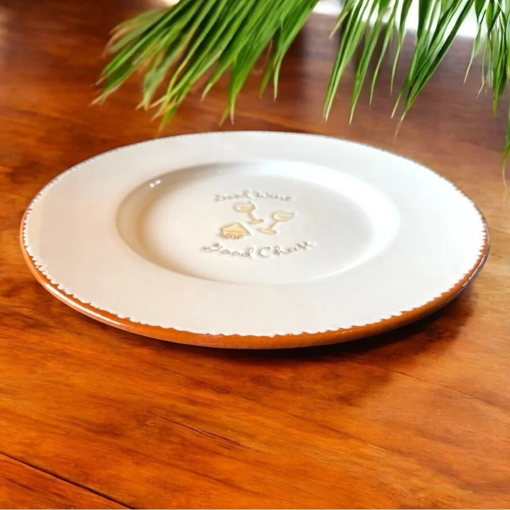 Hallmark “Good Wine, Good Cheese” 14.25” Ceramic Plate – Terracotta Trim
